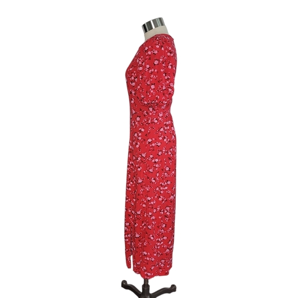 Old Navy Puff Sleeve Red Floral Maxi Dress Women's XS Ruched Back Spring Summer - Picture 4 of 14